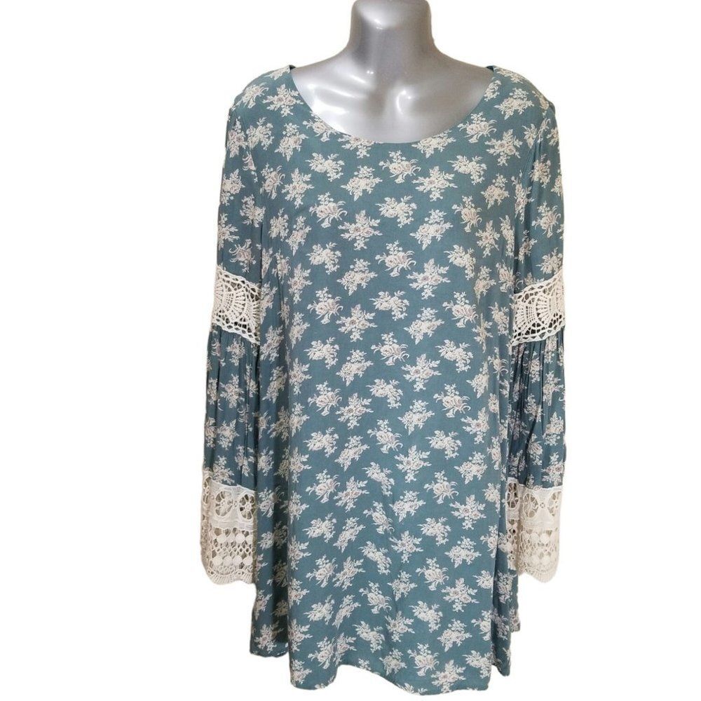 Entro Floral Dress with Crochet embroidery Cottage Chic Boho Lagenlook Size Med - Picture 1 of 7